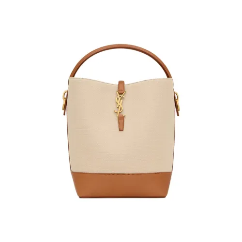 SAINT LAURENT Холст с кожей Сумка из холста Сумка-ведро Сумка Женская Пустыня Пыль Тон Кирпич