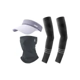 Черные охлаждающие рукава с полосами + темно-серая маска + фиолетовая кепка с козырьком