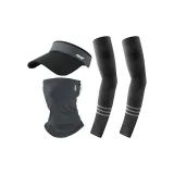 Черные охлаждающие рукава с полосами + темно-серая маска + черная кепка с козырьком