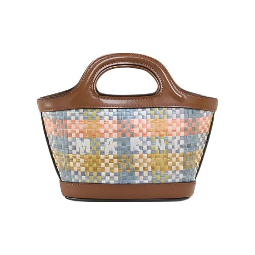 MARNI TROPICALIA Рафия Кожаная Вставка Сумка Сумка через плечо Сумка через плечо Extra Mini Женская Коричневая