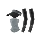 Черные охлаждающие рукава с полосами + серые маски для лица + черная кепка с козырьком