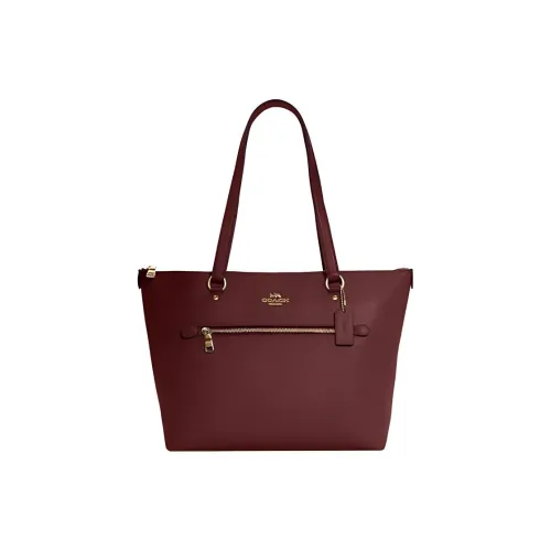 COACH Gallery Крестообразная текстура Кожа Тоут Сумка Сумка для покупок Сумка на плечо Сумка Большая Женская Вишнево-красная