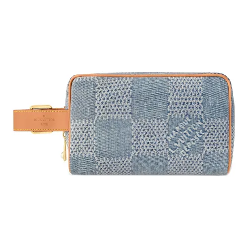 LOUIS VUITTON Хлопок холст коровья кожа комбинированная холщовая сумка сумка для туалетных принадлежностей мужская джинсовый синий