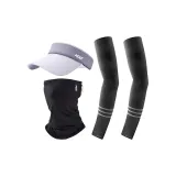 Черные охлаждающие рукава с полосами + черная маска для лица + фиолетовая кепка с козырьком