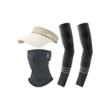Черные охлаждающие рукава с полосами + темно-серая маска + бежевая кепка с козырьком