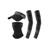 Черные охлаждающие рукава с полосами + черные маски для лица + черные кепки с козырьком