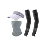 Черные охлаждающие рукава с полосами + серые маски для лица + фиолетовая кепка с козырьком