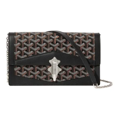 GOYARD Goyardine Canvas с Cervon Телячья кожа Сумка через плечо Женская Черная