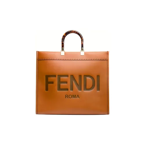 FENDI Sunshine Коровья кожа Тоут Сумка Сумка для покупок Сумка Большая Унисекс Коричневый