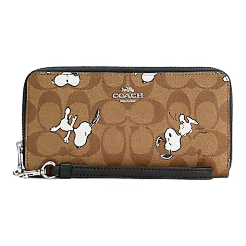 COACH Zip Around Холст и Кожа Кошелек Женские Коричневый