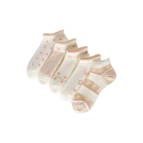 H YXIANG Низкие носки женские 5 пар оранжевый и белый смесь