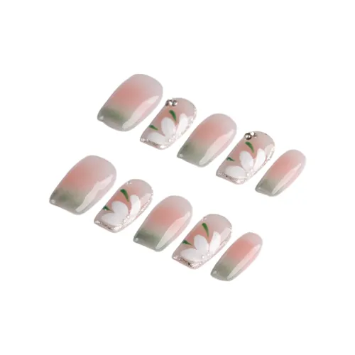 Yun Yue Joe Весна Цветовая схема Стразы Мягкий Универсальный False Nail Средний LADDER Розовый зеленый Градиентный