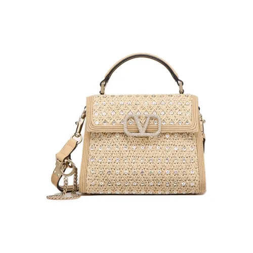 Valentino VSLING Rhinestone Raffia Embroidery Crossbody Bag Shoulder Bag Women's Beige