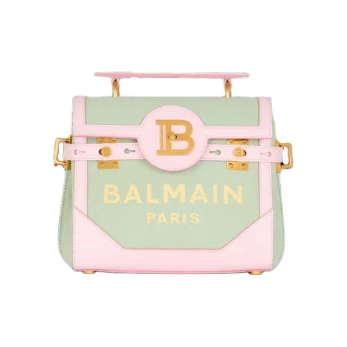 BALMAIN B Buzz Холст с кожей Сумка Сумка через плечо Сумка через плечо Женская Зеленая
