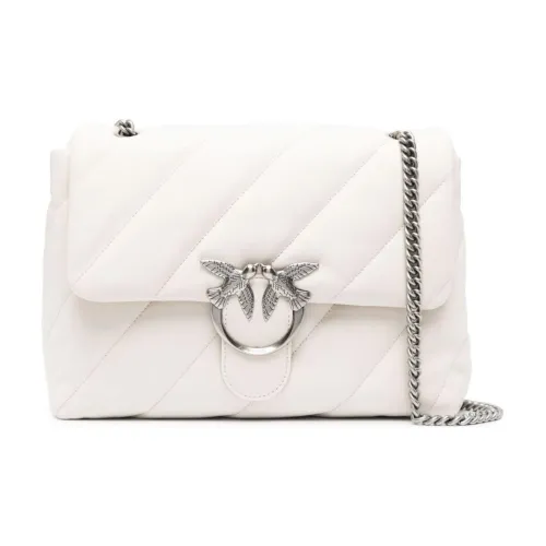 PINKO Love Series Телячья кожа и металл Портативные сумки через плечо сумка на плечо Женская оптический белый цвет
