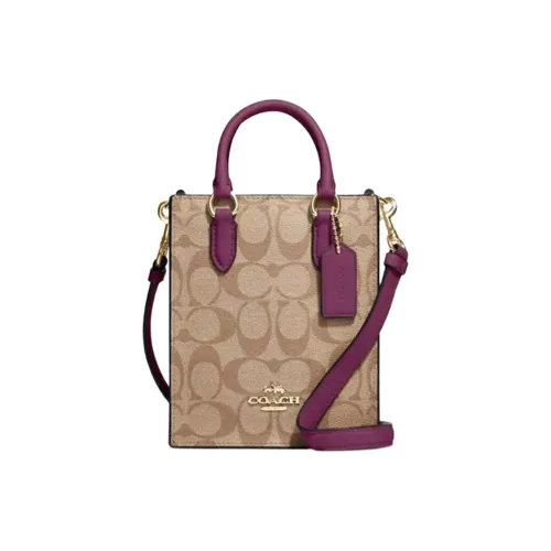 COACH N S Холст с покрытием и гладкая кожа Тоут Сумка Сумка для покупок Сумка через плечо Сумка Мини Женская Фиолетовая