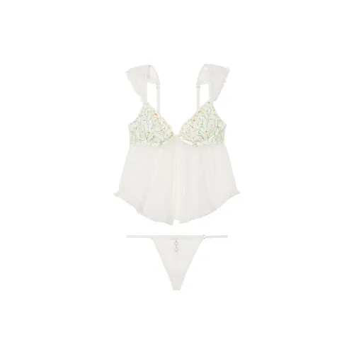 Victoria's Secret Daisy Цепочка Вышивка Комплект с летящим топом Babydoll CW Комплект Пижама Женские Кокосовый Белый