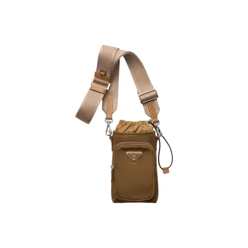 PRADA RE Нейлон Переработанный нейлон Через плечо Чехол для телефона Мужской Пробка Бежевый