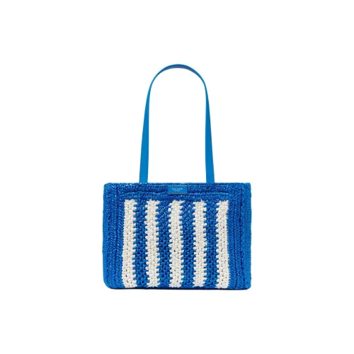 Kate Spade Крючок KNIT Рафия Тоут Сумка Сумка для покупок Сумка на плечо Сумка Большая Женская Синяя и Белая