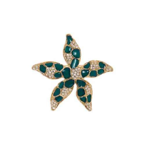 Оскар де ла Рента Олово Стекло Смола Латунь Золото Броши Унисекс Зеленый