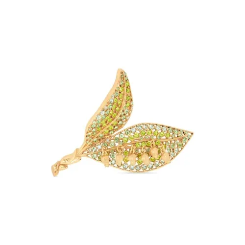 Оскар де ла Рента Олово Кристалл Латунь Золото Броши Женские Зеленый Золото