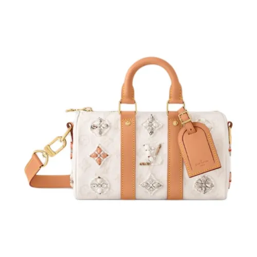 LOUIS VUITTON Keepall Monogram Sea Shell Denim Crossbody Bag Women's White