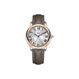 Розовое золото, корпус, белый циферблат, серый ремешок