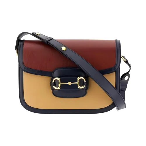 GUCCI Horsebit 1955 Многоцветный Кожа Седло Сумка Сумка через плечо Женская Кирпично-красная