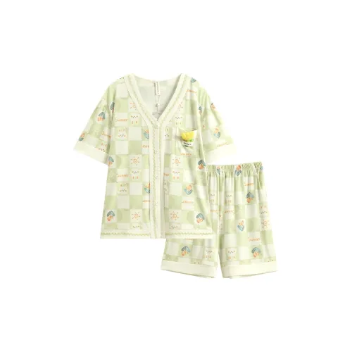 FENTENG Пижамный комплект Летний Женский Фруктовый Зеленый