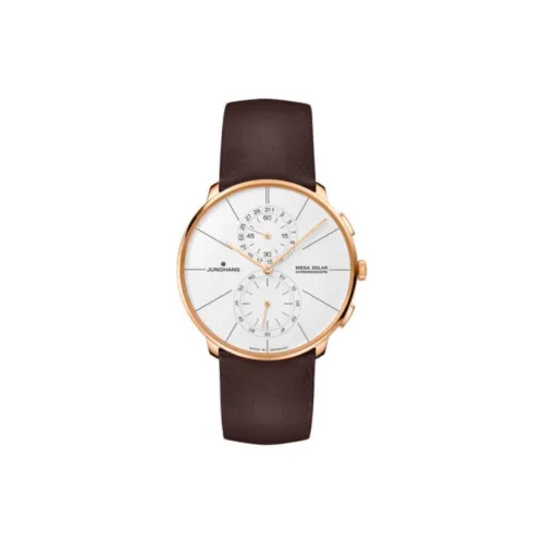 JUNGHANS Солнечный Кварцевый механизм Мужские часы Часы 39,5 мм Белый циферблат Нержавеющая сталь Корпус часов Кожаный ремешок из коровьей кожи