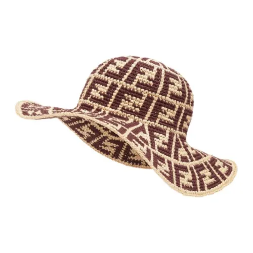 FENDI Головной УборШляпа Из Смесового Волокна Из Хлопка И Вискозы Коричневого Цвета С Узором FF