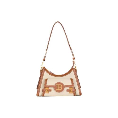 BALMAIN B Buzz Кожа Панельная Холст Хобо Сумка Сумка Сумка через плечо Женская Светло-Коричневая