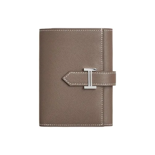 HERMES Bearn Madame Телячья кожа Кошелек Женские 18 ÉToupe Слоновой серый