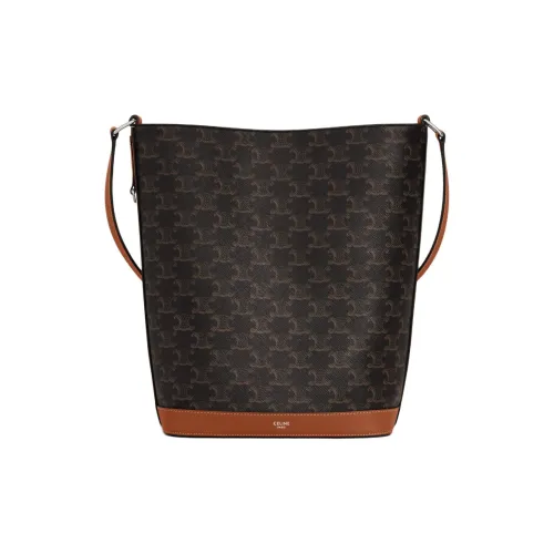 CELINE Triomphe Холст Панел Телячья Кожа Комбинированная Холстовая Сумка Сумка-ведро Сумка через плечо Мужская Коричневая