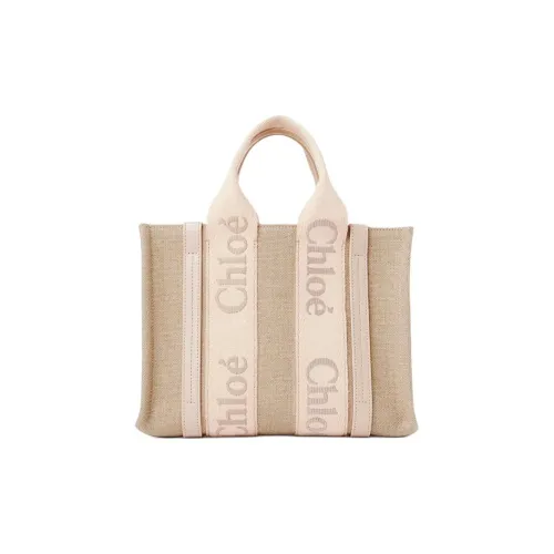 Chloe Woody Linen Calfskin Tote Bag Shopping Bag Shoulder Bag Crossbody Bag Small Women's Wild Gray