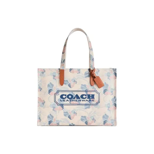COACH Canvas с переработанной кожей холщовая сумка тоут сумка для покупок сумка большая женская многоцветная