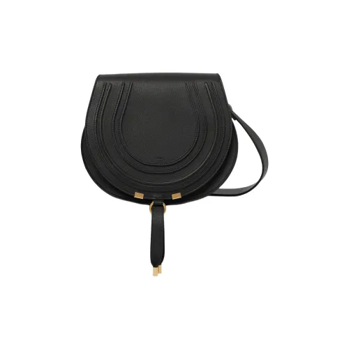 Chloe Marcie Телячья кожа с текстурой Седельная сумка Портативная сумка через плечо Женская черная