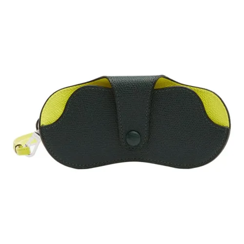 Valextra Телячья кожа Чехол для очков Мини Женские Deep Зеленый с Лимонно-желтый