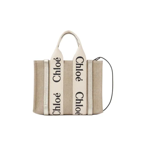 Chloe Woody Linen Calfskin Crossbody Bag Handbag Small Women's Light Gold