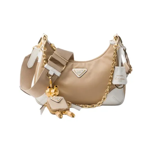PRADA RE Edition Переработанный нейлон с кожаными вставками Сумка через плечо Сумка на плечо Женская CAMEL Белый