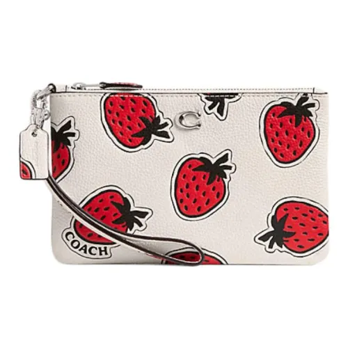 COACH Wristlet Галечная кожа Клатч Маленький Женская Белый и Красный