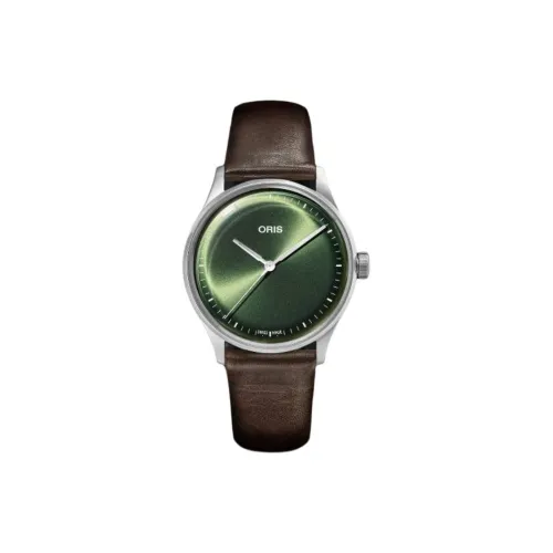 Oris Автоматический Механический Механизм Мужские Часы Циферблат 38 мм Зеленый Нержавеющая Сталь Корпус Кожаный Ремешок