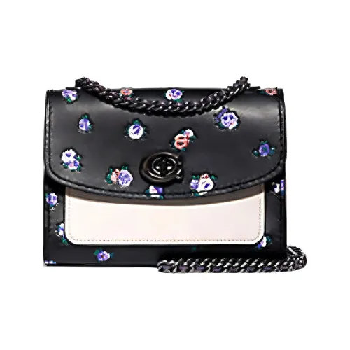 COACH Паркер Коровья кожа Сумка через плечо Маленькая Женская Черная Белая