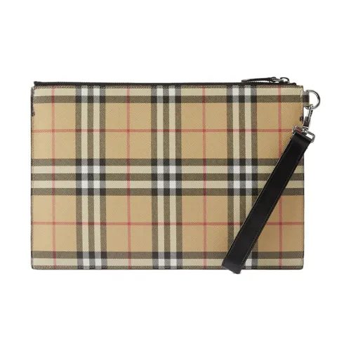 Burberry Винтаж Искусственная кожа с хлопком Клатч Хранение Мужской Архив Бежевый