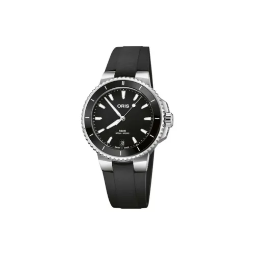 Oris Автоматический Механический Механизм Унисекс Часы 36,5 мм Черный Циферблат Нержавеющая Сталь Корпус Резиновый Ремешок