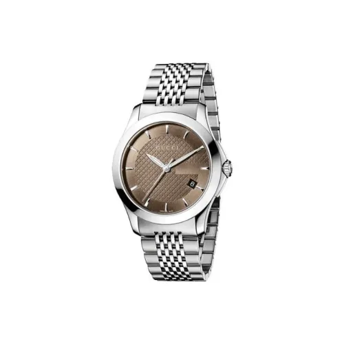 GUCCI Мужские часы Кварцевый механизм Ремешок из нержавеющей стали 38,2 мм Коричневый циферблат Часы