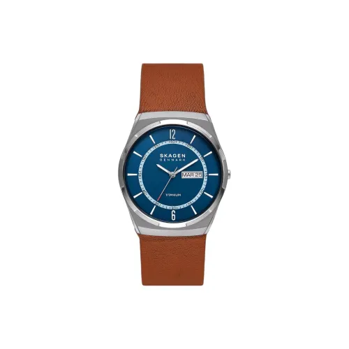 SKAGEN MELBYE Collection Мужские часы Кварцевый механизм Кожаный ремешок 40 мм Синий циферблат