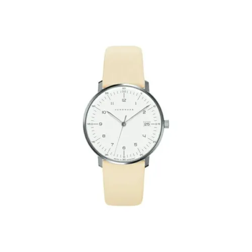 JUNGHANS Кварцевый механизм Женские часы 32,7 мм Белый циферблат Нержавеющая сталь Корпус Часы Ремешок из коровьей кожи