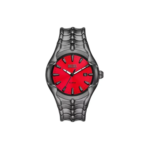 DIESEL VERT Collection Мужские часы Кварцевый механизм Ремешок из нержавеющей стали 45 мм Красный циферблат Часы