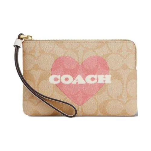 COACH Corner Zip Искусственная кожа Запястье Сумка Клатч Маленький Женский Светлый хаки и Белый мел